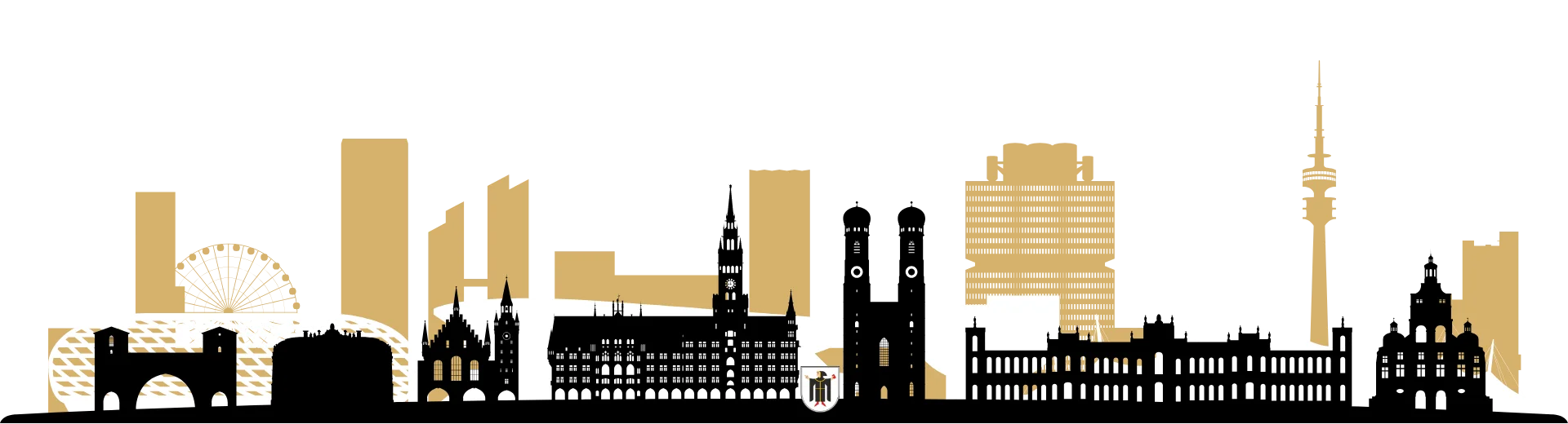 München-Skyline mit Frauenkirche, Olympiaturm und Rathaus